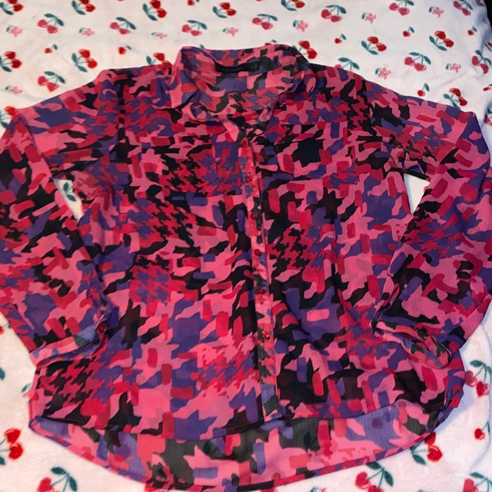 The Limited Vibrant Camouflage Button-Up Blouse